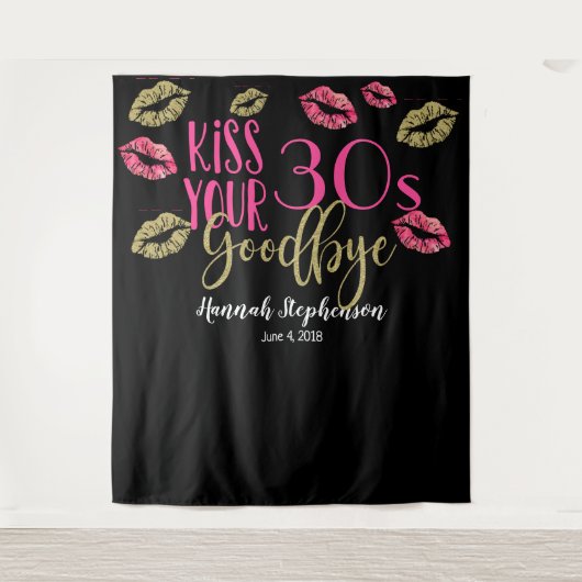 キス30sさよなら40th誕生日フォトプロップ タペストリー (正面)