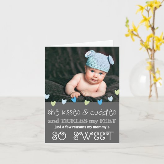 キス&かわいい母の日の写真カード/グレー カード (黄色い花)