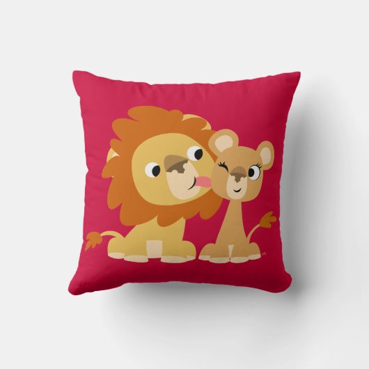 キス: かわいい漫画のライオンのカップルの枕 クッション (裏面)