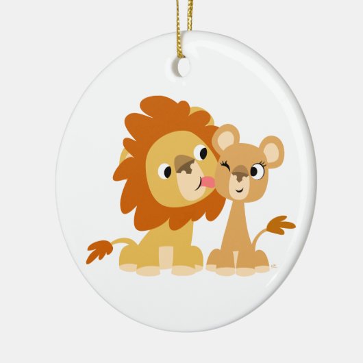 キス:かわいい漫画のライオンのカップルオーナメント セラミックオーナメント (左)