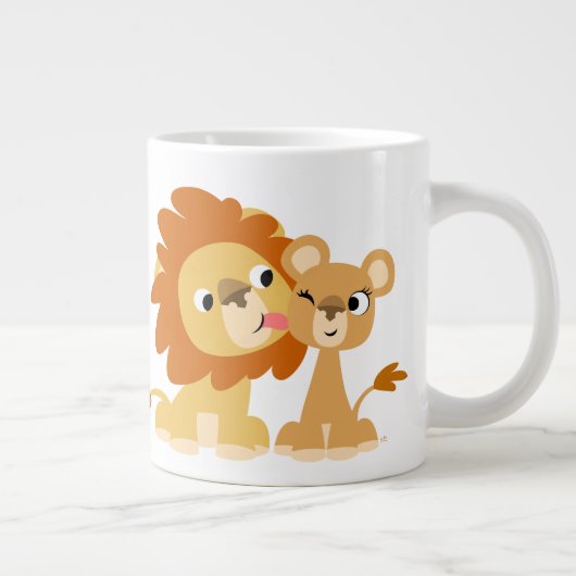 キス:かわいい漫画のライオンのカップルジャンボマグカップ ジャンボコーヒーマグカップ (右)