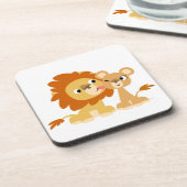 キス：かわいい漫画ライオンのカップルのコースター コースター (左側)