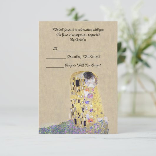 「キス」ゴールデンウエディングアニバーサリー・クリムト ご返信ください 出欠カード (スタンド正面)