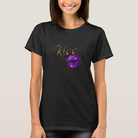 キス – パープルグリッターリップ Tシャツ (正面)