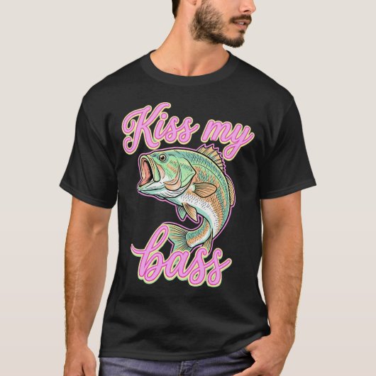 キス・マイ・バス 面白い釣り Tシャツ (正面)