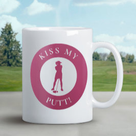 キス・マイ・パット おもしろゴルファー ユーモア シルエット ピンク コーヒーマグカップ
