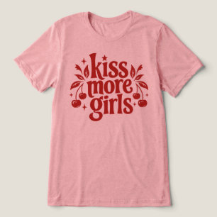 キス・モア・ガールズ レトロ チェリー タイポグラフィ トライブレンドTシャツ