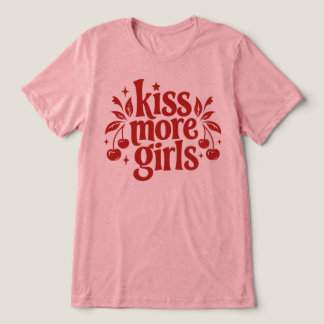 キス・モア・ガールズ レトロ チェリー タイポグラフィ トライブレンドTシャツ