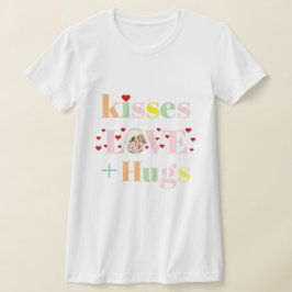 キス、愛、ハグタイポグラフィ写真バレンタインデー Tシャツ
