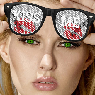 キスMEレトロシェード/おもしろいパーティーサングラスシルバー レトロサングラス