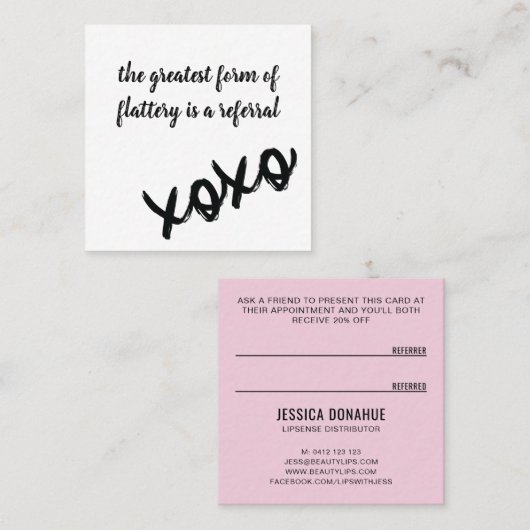 キスXOXO白黒とピンク紹介カード スクエア名刺 (正面/裏面)