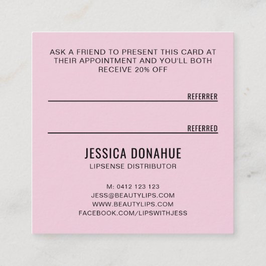 キスXOXO白黒とピンク紹介カード スクエア名刺 (裏面)