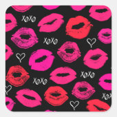キスXOXO赤とピンクの正方形ステッカー スクエアシール (正面)