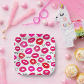 キスXOXO赤とピンク ペーパープレート (パーティー)