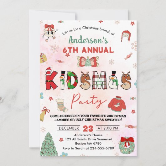 キズマスクリスマスバースデーパーティホリデーパーティー 招待状 (正面)