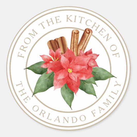 キチェンホワイトからレッドポインセチアのクリスマス ラウンドシール (正面)