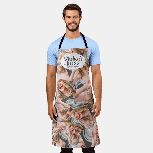 キッおもしろいチンのボス引用文クール写真格子 エプロン (着用した状態)