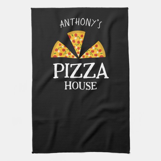 キッイタリアンチン名前をカスタムするハウスピッツェリア キッチンタオル (縦)