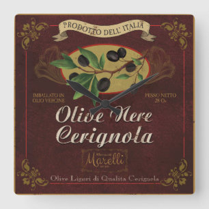 キッイタリアンチン時計、レトロオリーブラベル スクエア壁時計