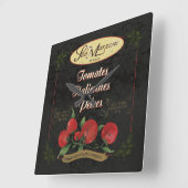 キッイタリアンチン時計、レトロトマトのラベル スクエア壁時計 (傾斜)