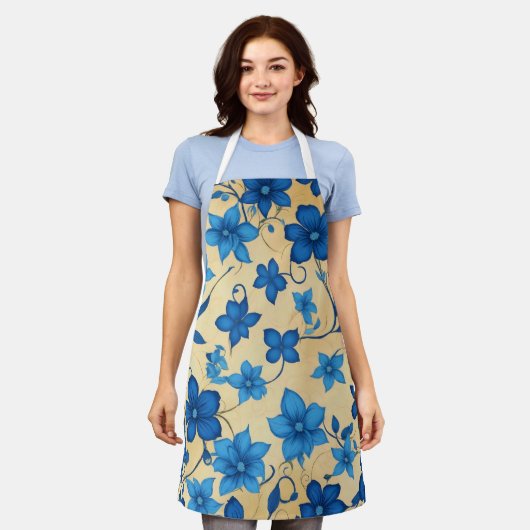 キッエレガントチン用ベージュ及びブルーフローラエプロン エプロン (着用した状態)