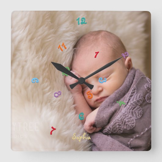 キッカスタムズの作成名写真おもしろいのジャンブル子供部屋 スクエア壁時計 (正面)