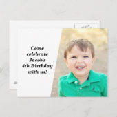 キッカスタムズフォトバースデーパーティーシックブラック文字 インビテーションポストカード (正面/裏面)