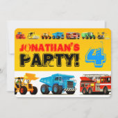 キッカスタムズ建築トラック4歳誕生日パーティー 招待状 (正面)