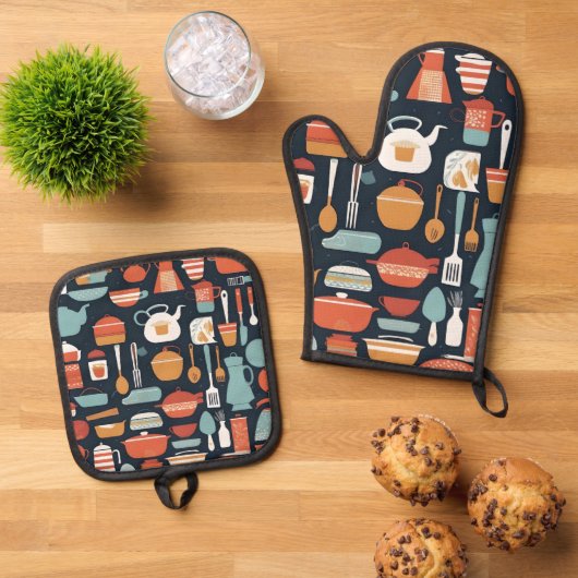 キッカラフルチンの道具と付属品 鍋つかみ&鍋敷きセット (トップダウン)