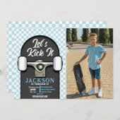 キックイットスケートボード誕生日ボーイズ青写真 招待状 (正面/裏面)