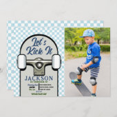 キックイットスケートボード誕生日ボーイズ青写真 招待状 (正面/裏面)