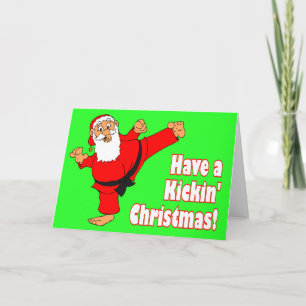 キックインサンタブラックベルトクリスマスカード シーズンカード