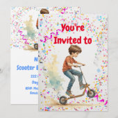 キックスクーターのテーマの誕生日パーティー招待状 招待状 (正面/裏面)