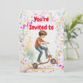 キックスクーターをテーマにした誕生日パーティーの招待状 招待状 (スタンド正面)