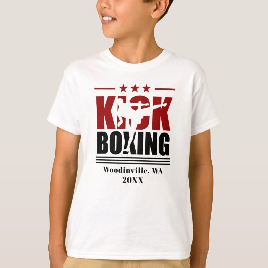 キックパーソナライズされたボクシングボクサーの場所の名前 Tシャツ (正面)