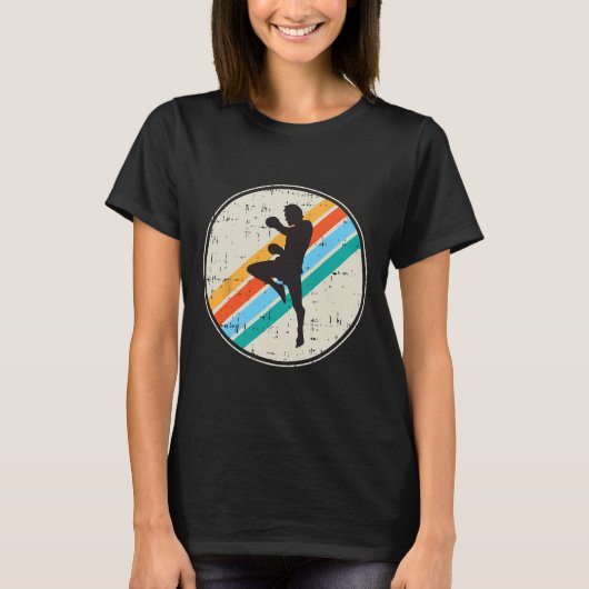 キックボクサー シルエット レトロ 武術 G Tシャツ (正面)