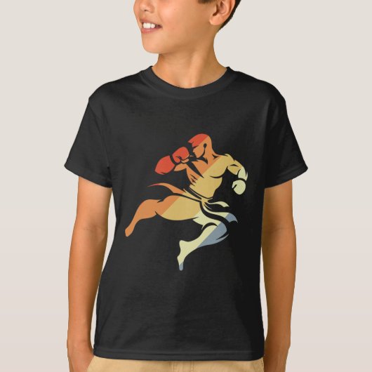 キックボクシングをする少年 スケッチ 90年代風 格闘技 Tシャツ (正面)