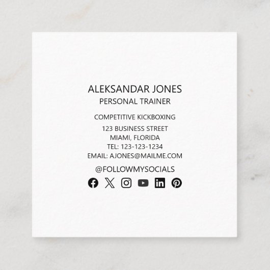 キックボクシングジムスポーツフィットネスパーソナルトレーナー スクエア名刺 (裏面)