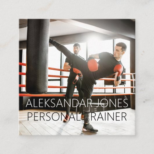 キックボクシングジムスポーツフィットネスパーソナルトレーナー スクエア名刺 (正面)