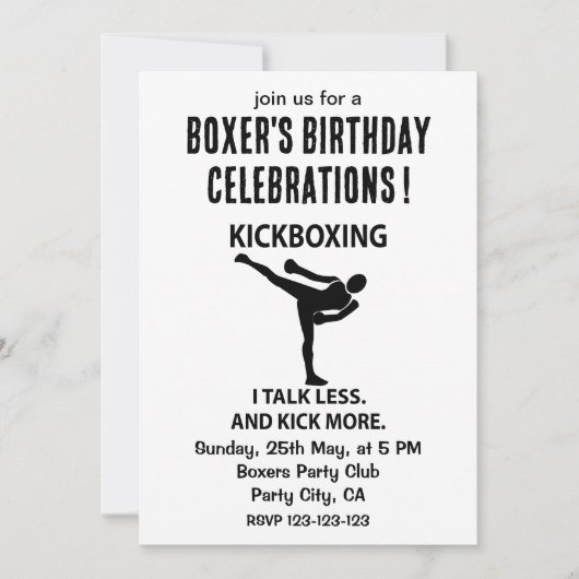 キックボクシングファイターボクサー誕生日キックボクシング 招待状 (正面)