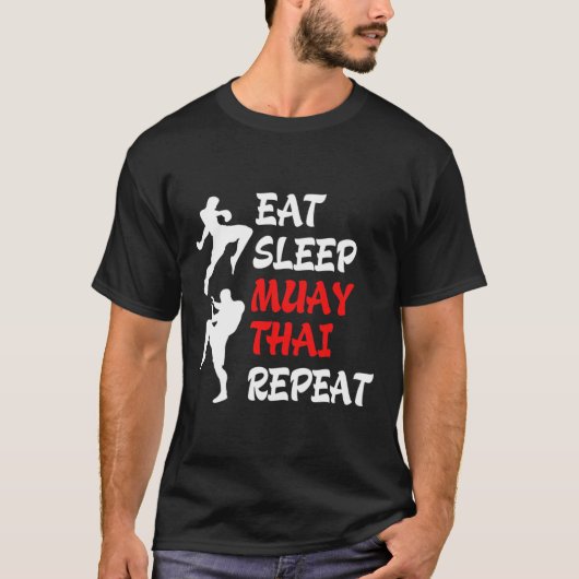 キックボクシング タイ ボクシング 食べる 寝る ムエタイ Tシャツ (正面)