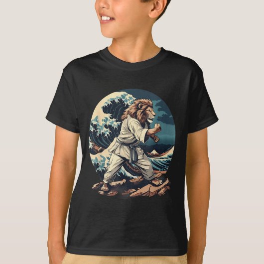 キックボクシング ライオン 波形 テコンドー 柔術 MMA ライオン Tシャツ (正面)