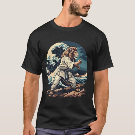 キックボクシング ライオン 波 太極拳 柔術 MMA ライオン Tシャツ (正面)