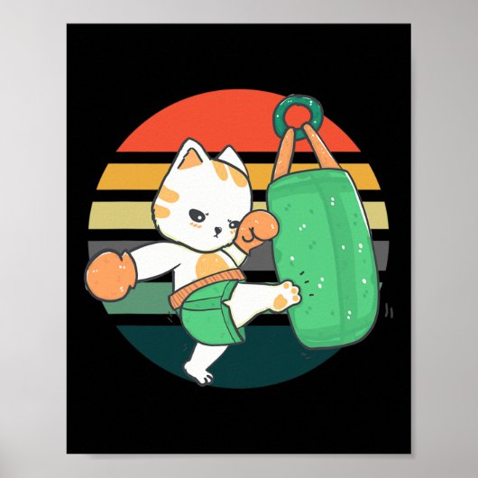 キックボクシング 猫 メンズ レディース キッズ ポスター (正面)