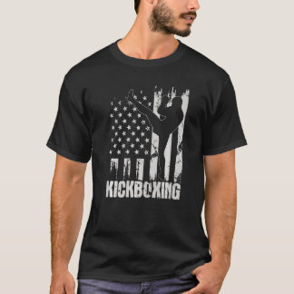 キックボクシングUSAアメリカ国旗キックボクサー戦闘自己 Tシャツ