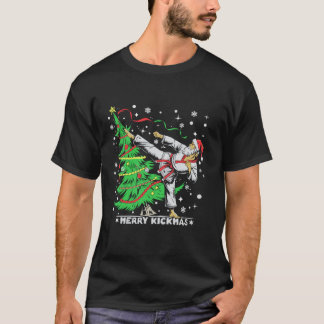 キックメリーマスクリスマスサンタテコンドクリスマスツリー Tシャツ