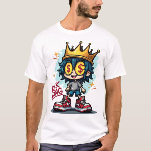 キック王スニーカー頭マンガ落書きシャツ Tシャツ