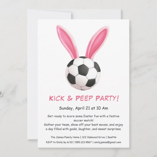 キック&ピープパーティー – イースターサッカー招待状 招待状 (正面)