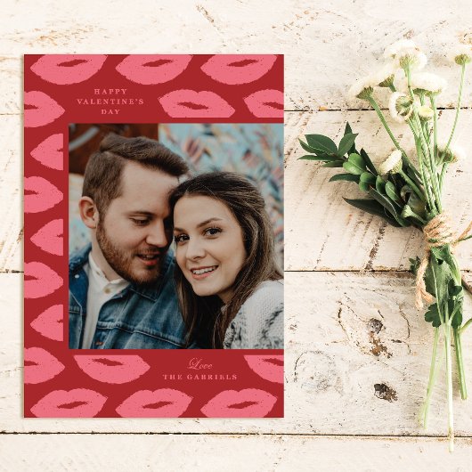 キッシズ モダン バレンタインデー フォト カード - 赤