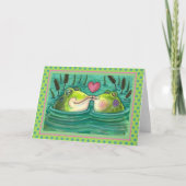 キッシングフロッグス カラフルでキュートな池のロマンス  ブランク カード (正面)